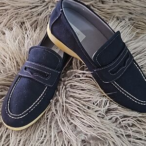Classic Navy Canvas Penny Loafers - Women